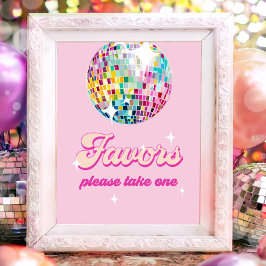 Favors Disco Ball Retro Groovy Girl Pink Birthday Poster