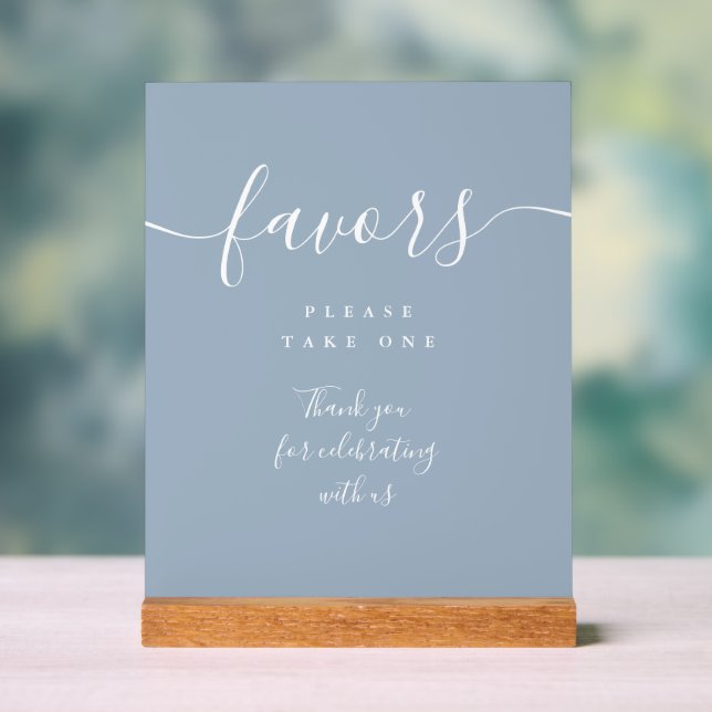 Favors Dusty Blue Elegante Modernes Skript Acrylschild (Neutral)