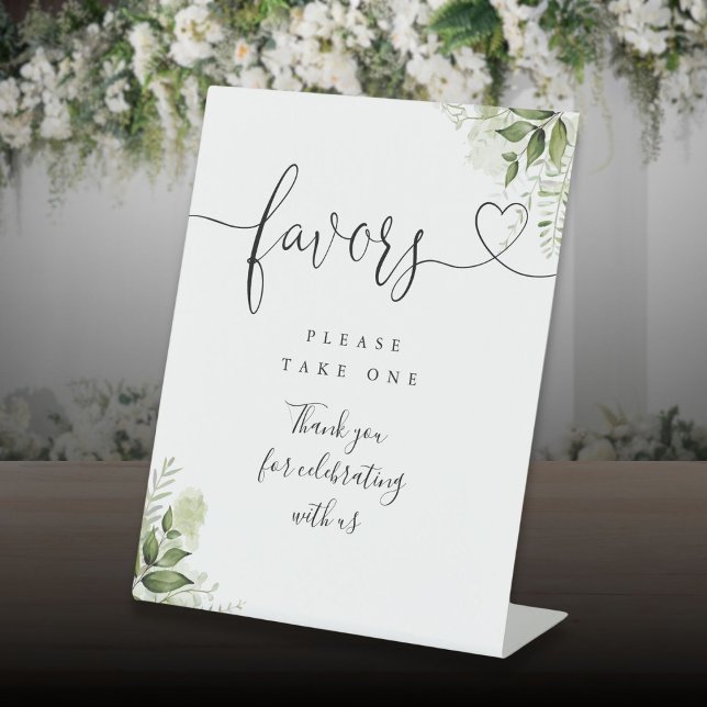 Favors Greenery Bloral Heart Script Sockelschild (Favors Greenery Floral Heart Script Pedestal Sign)