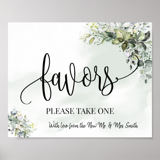 Favors Party Schild Hochzeitsempfang Eukalyptus (Vorne)