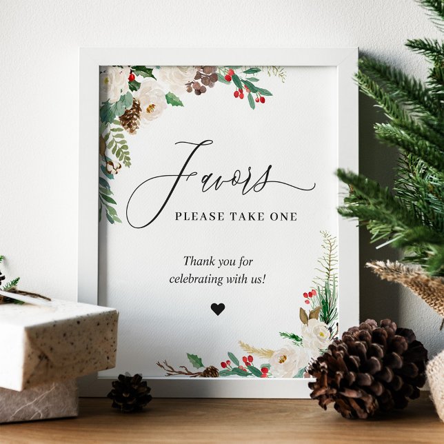 Favors Please Take One Rustic Winter Ivory Floral Poster (Von Creator hochgeladen)