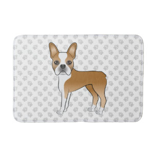Fawn and White Boston Terrier Cartoon Dog & Paws Badematte