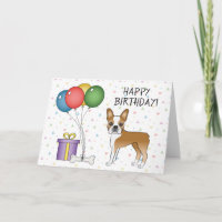 Fawn and White Boston Terrier Hund Happy Birthday
