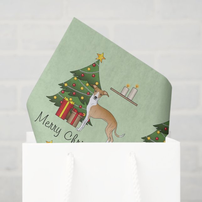 Fawn and White Italian Greyhound & Christmas Tree Seidenpapier (Geschenktüte)