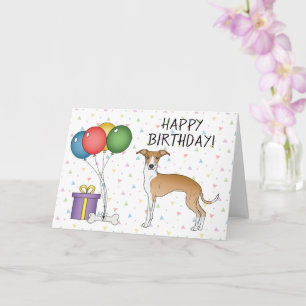 Fawn and White Italian Greyhound - Happy Birthday Karte