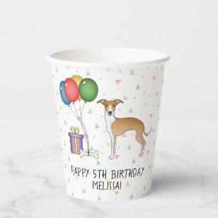 Fawn and White Italian Greyhound - Happy Birthday Pappbecher