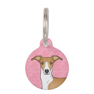 Fawn and White Italian Greyhound Head Pink Hearts Haustiermarke