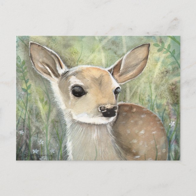 Fawn Baby Deer Wildlife Aquarellmalerei Postkarte (Vorderseite)