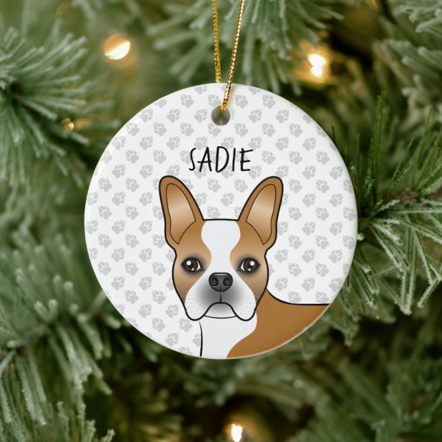 Fawn Boston Terrier Cartoon Dog & Individuelle Nam Keramik Ornament (Baum)