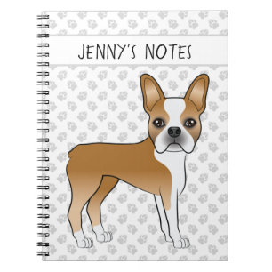 Fawn Boston Terrier Cartoon Hund mit benutzerdefin Notizblock