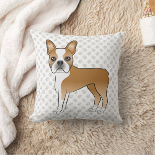 Fawn Boston Terrier Niedlich Cartoon Dog & Gray Pa Kissen