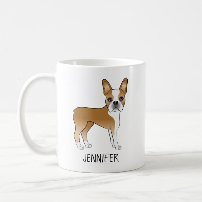 Fawn Boston Terrier Niedlich Cartoon Dog & Individ Kaffeetasse (Links)