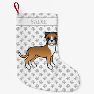 Fawn Boxer Niedlich Cartoon Dog & Name Kleiner Weihnachtsstrumpf