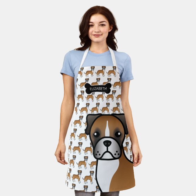Fawn Boxer Niedlich Cartoon Dog & Name Schürze (Getragen)