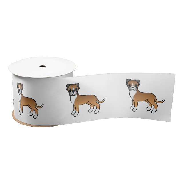 Fawn Boxer Niedlich Cartoon Dog Satinband (Spule)