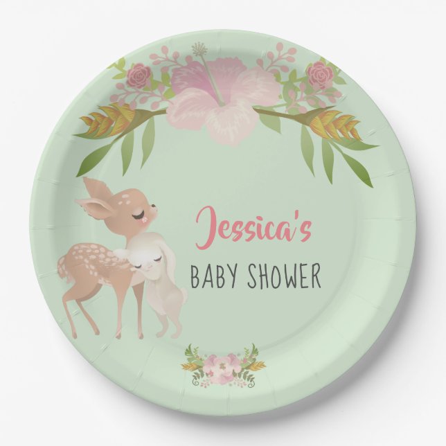 Fawn & Bunny Personalisiert Baby Dusche Pappteller (Vorderseite)