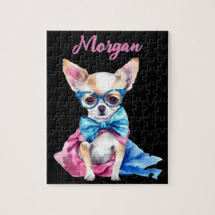 Fawn Chihuahua Puppy Wearing Brillen mit Namen Puzzle
