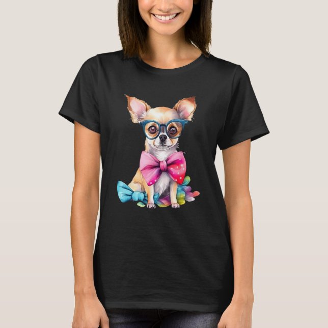 Fawn Chihuahua Puppy Wearing Glasses Portrait T-Shirt (Vorderseite)