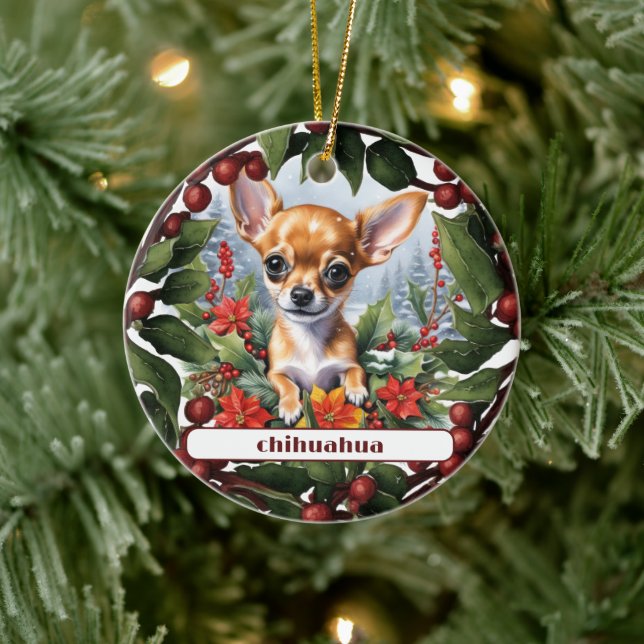 Fawn Chihuahua Welppy Holiday Joy Custom Christmas Keramik Ornament (Baum)