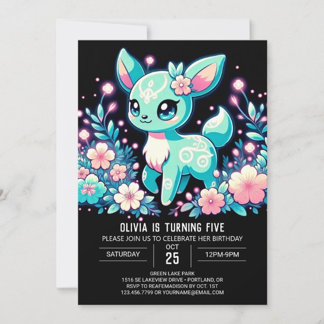 Fawn Deer Digital Geburtstag Einladung (Vorderseite)