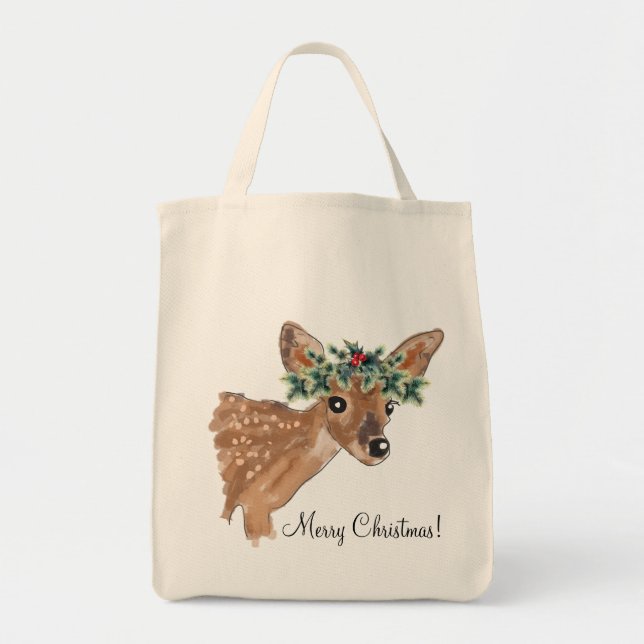 Fawn Deer Holiday Tote Bag Tragetasche (Vorne)