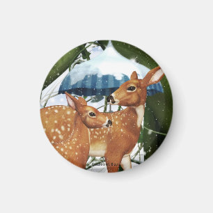 Fawn Deer im Winter Szene Round Magnet
