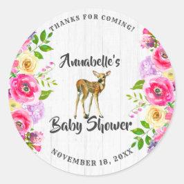 Fawn Deer Watercolor Floral Baby Dusche Vielen Dan Runder Aufkleber