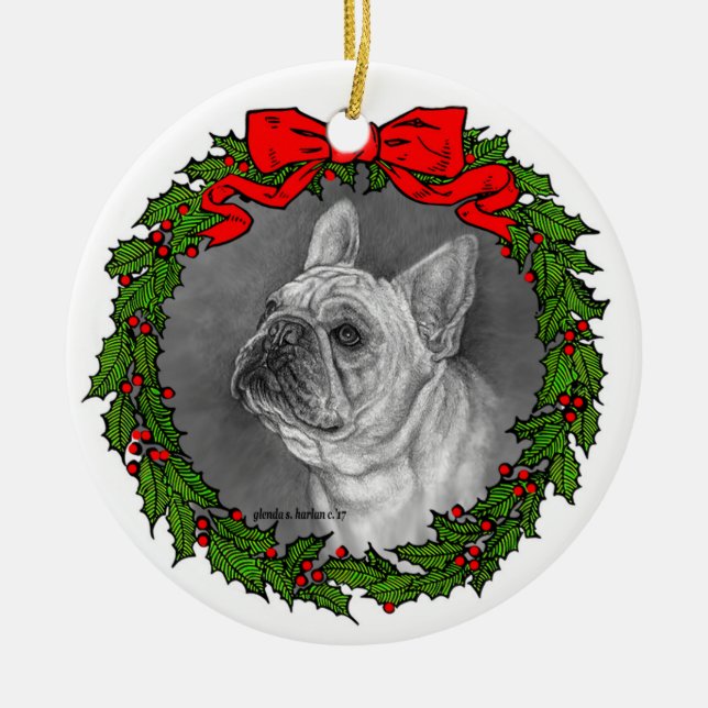 Fawn French Bulldog Art von Glenda S. Harlan Keramik Ornament (Vorne)