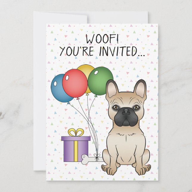 Fawn French Bulldog Cartoon Dog - Geburtstag Einladung (Vorderseite)