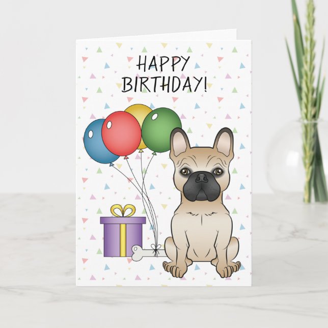 Fawn French Bulldog Cartoon Hund Happy Birthday Karte (Vorderseite)