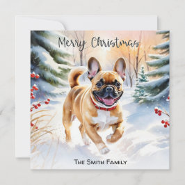 Fawn French Bulldog in Snow Frohe Weihnachten