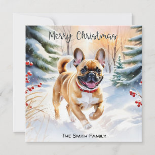 Fawn French Bulldog in Snow Frohe Weihnachten