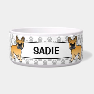 Fawn French Bulldog Niedlicher Cartoon Dog & Name Napf