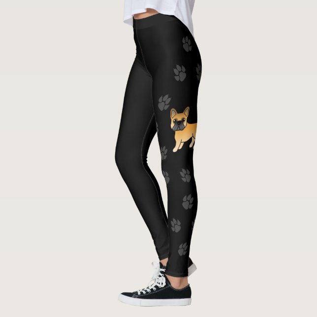 Fawn French Bulldog Niedlicher Cartoon Dog & Paws Leggings (Links)