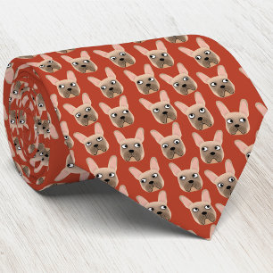 Fawn French Bulldog Red Neck Tie Krawatte