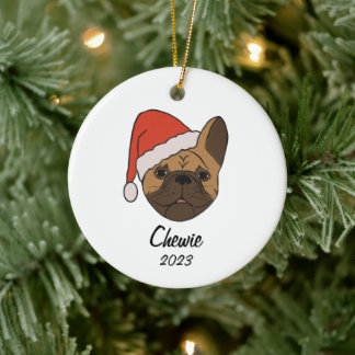 Fawn Frenchie Weihnachtsmannmütze Keramik Ornament