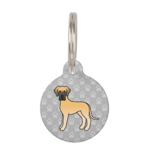 Fawn Great Dane Cartoon Hund mit den Informationen Tiernamensmarke