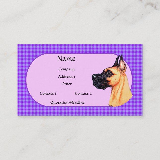 Fawn Great Dane Karo Business Card Visitenkarte (Vorderseite)