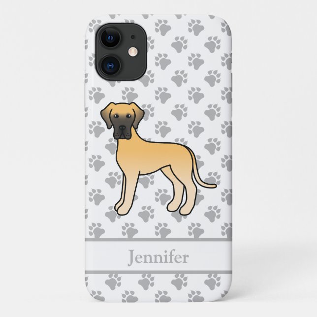Fawn Great Dane Niedlich Cartoon Dog & Name Case-Mate iPhone Hülle (Rückseite)