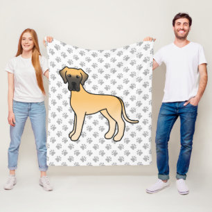 Fawn Great Dane Niedlich Cartoon Dog & Paws Fleecedecke