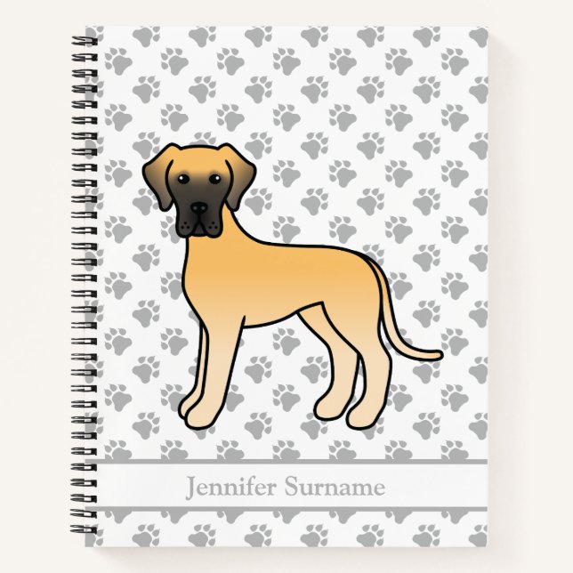 Fawn Great Dane Niedlich Cartoon Dog & Text Notizbuch (Vorderseite)