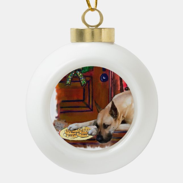 Fawn Great Dane Weihnachten Keramik Kugel-Ornament (Vorderseite)