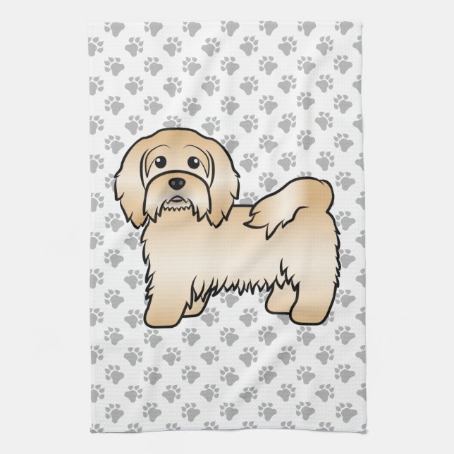 Fawn Havanese Niedlich Cartoon Dog Illustration Geschirrtuch (Vertikal)