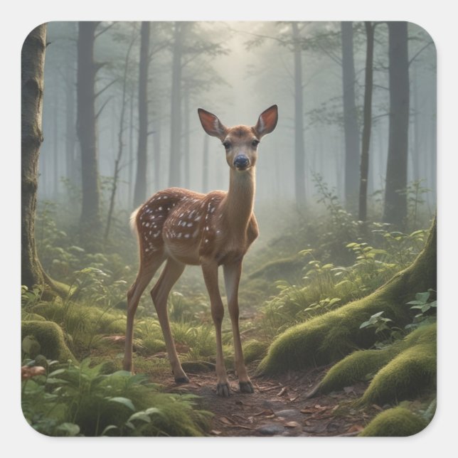 Fawn in Forest Quadratischer Aufkleber (Vorderseite)