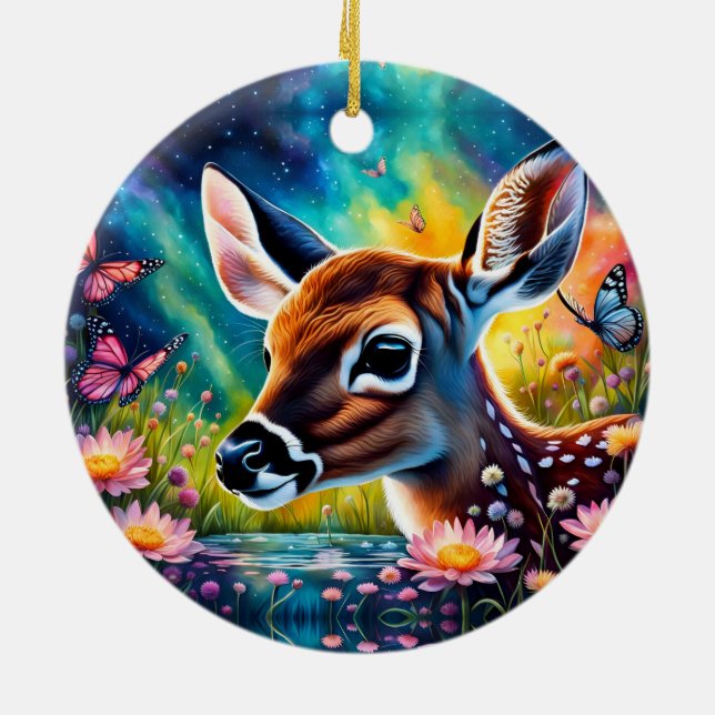 Fawn in Meadow Pond Keramik Ornament (Hinten)