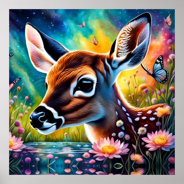 Fawn in Meadow Pond Poster (Vorne)