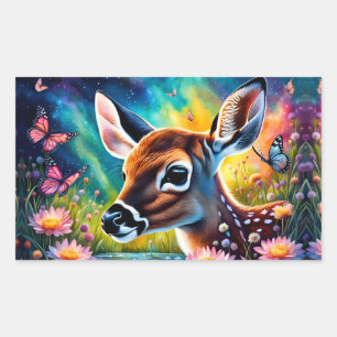 Fawn in Meadow Pond Rechteckiger Aufkleber