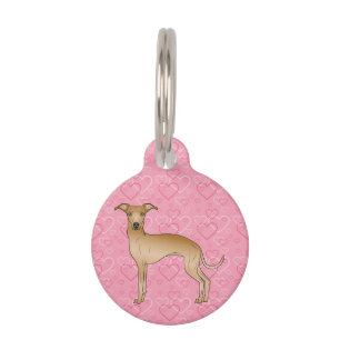 Fawn Italian Greyhound Cartoon Dog On Pink Hearts Haustiermarke