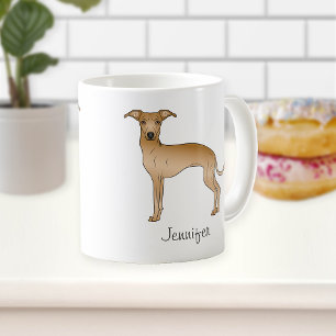 Fawn Italian Greyhound Niedlich Cartoon Hund mit N Kaffeetasse