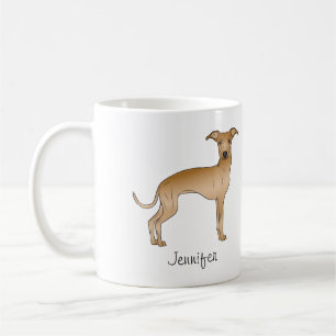 Fawn Italian Greyhound Niedlich Cartoon Hund mit N Kaffeetasse